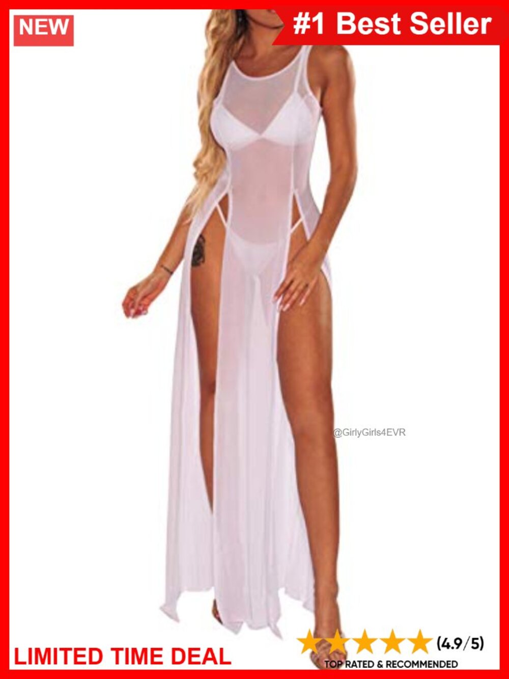 Sheer Mesh High Split Sleeveless Beach Cover Up Dress See Through Swimwear